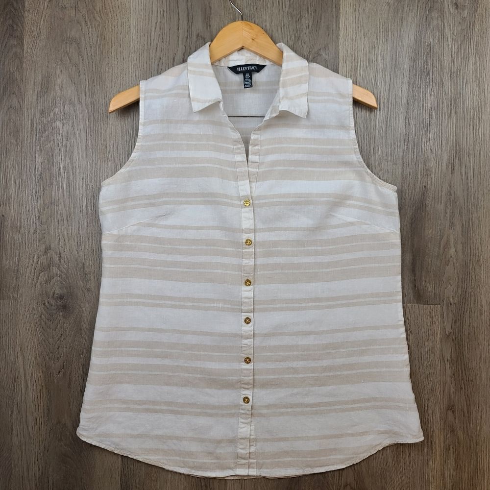 Ellen Tracy 100% Linen Sleeveless Top size L